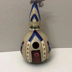 Unique Decor Handpainted Gourd Tolle Design Fairytale Cottage House 15" Tall